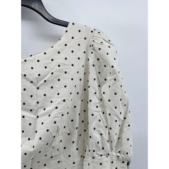 UNBRANDED Women's White-Black Micro Dot Print Balloon Sleeve Cropped Top SZ S - Picture 3 of 9
